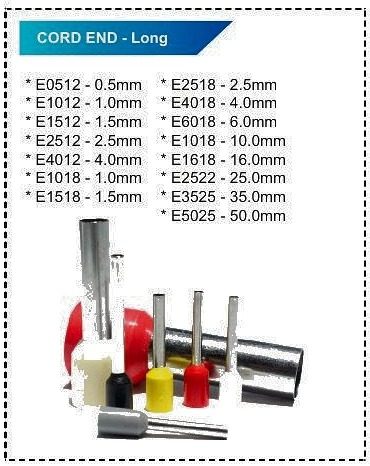 Cord End Ferrules — Long Barrel — Insulated Terminals product photo from Al Fazza Integrated Services catalogue