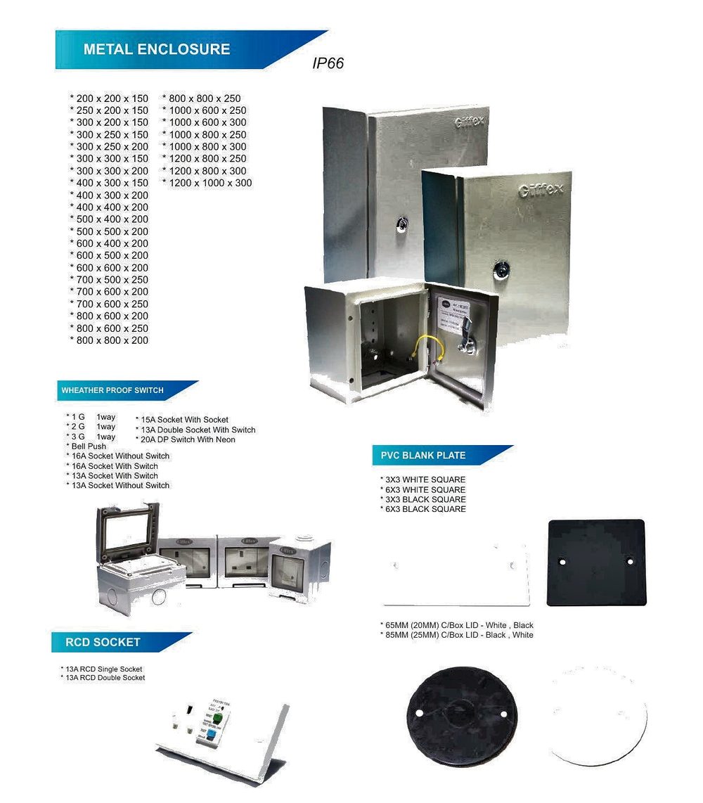 Weatherproof Switches & Metal Enclosures — Weather Proof Accessories product photo from Al Fazza Integrated Services catalogue