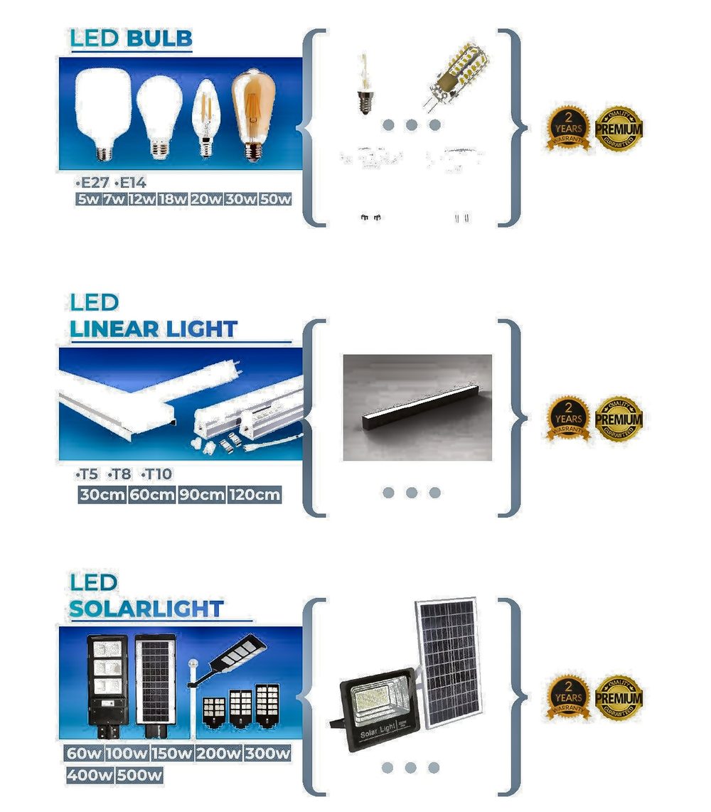 LED Bulbs, Linear Lights & Solar Lights — Light Fittings product photo from Al Fazza Integrated Services catalogue